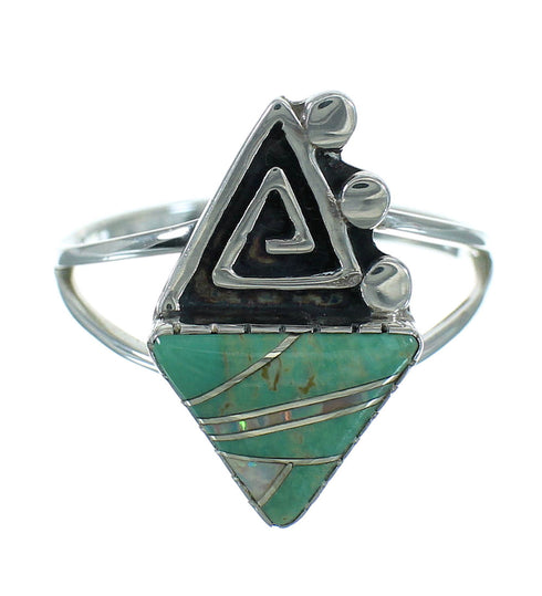 Turquoise Opal Water Wave Genuine Sterling Silver Southwestern Ring Size 7-1/2 QX83456